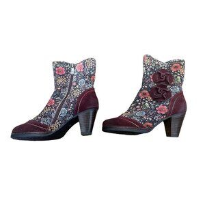 L'ATISTE Floral Ankle Boots - Burgundy and Floral